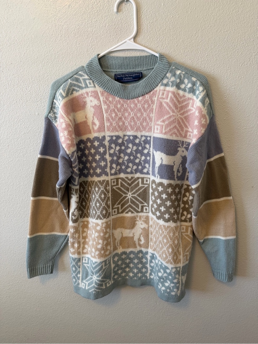 Vintage Norton McNaughton Petites Alpine Fair Isle Colorblock Sweater Grannycore
